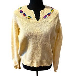 1970s sweater with colorful bird detail